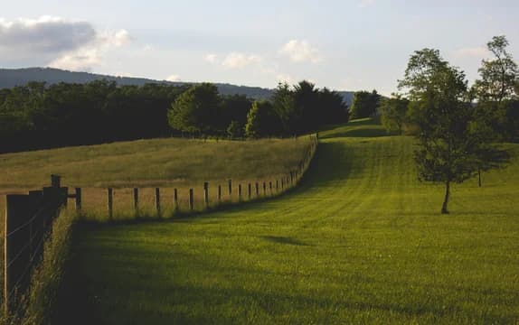 Idyllic Grass and Fence Rural Landspace with Mountains